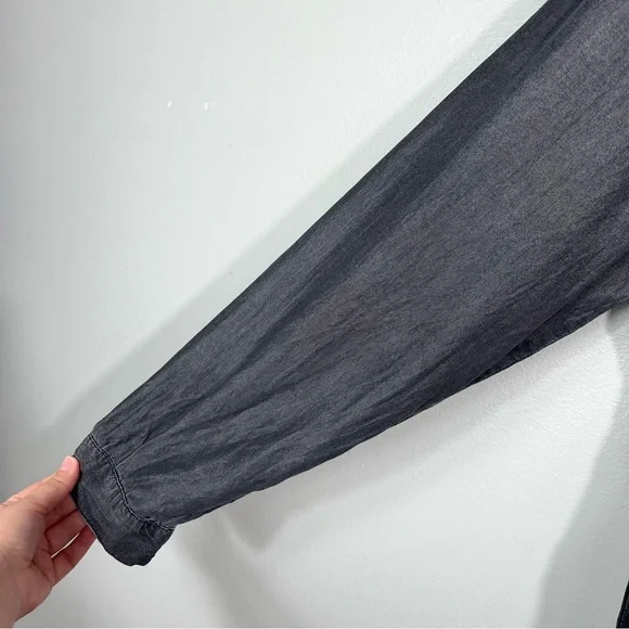 Time & True Dark Silver Gray Button Down Midi Length Long Sleeve Shirt Dress XXL - Picture 2 of 7